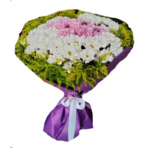 beyaz pembe rekli kırzantem buketi